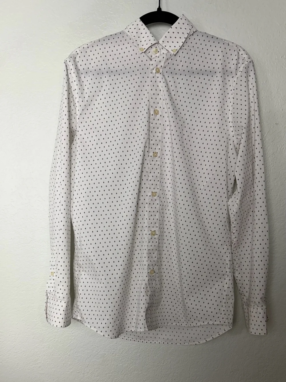 Banana Republic White Button-Up Shirt with Black Micro Dot Print